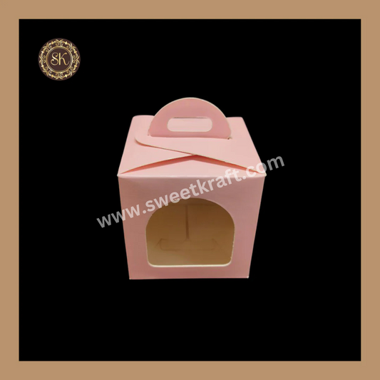1 Window Cup Cake Box With Handle | Jar Box | Chocolate Box | Cookie Box | Pink Colour Sweetkraft | Baking supplies
