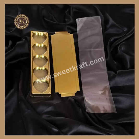 5 Choco Pack Hearts | Cavity Box | Chocolate Box | Valentine's day Chocolate Box | Golden Colour - 5 Pieces & 10 Pieces Sweetkraft | Baking supplies