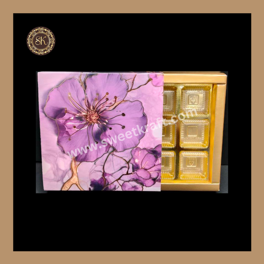 9 Cavity Floral Print Box | 9 Cavity Box | Chocolate Box | Gift Box | Mithai Box | Purple- (With Cavity & Lid Cover) Sweetkraft | Baking supplies