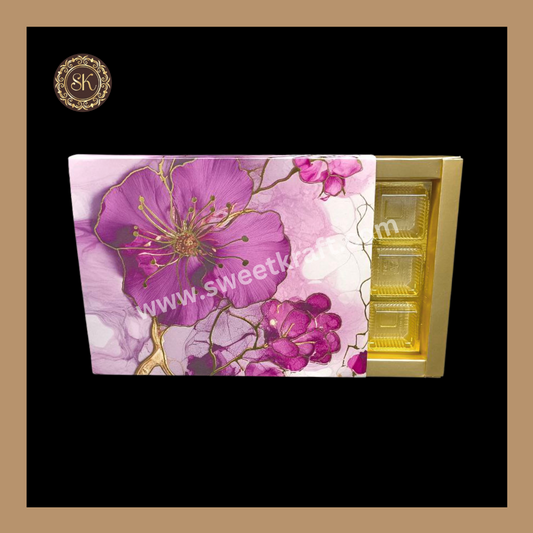 12 Cavity Floral Print Box | 12 Cavity Box | Chocolate Box | Gift Box | Mithai Box | Purple- (With Cavity Tray & Lid Cover) Sweetkraft | Baking supplies