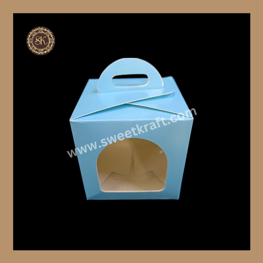 1 Window Cup Cake Box With Handle | Jar Box | Chocolate Box | Cookie Box | Sky Blue Colour Sweetkraft | Baking supplies