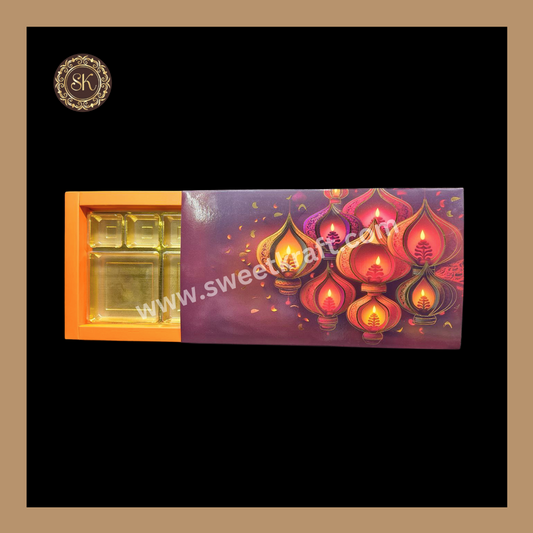 18 DC Diwali Box | Mithai Box | Happy Diwali | Golden Cavity Box | Chocolate Box | Gift Box | Orange Colour - (With Cavity & Lid Cover)