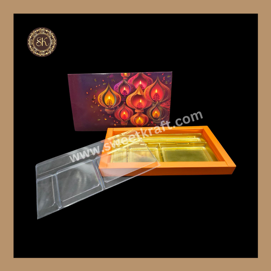 18 Pataka Diwali Box | Mithai Box | Happy Diwali | Golden Cavity Box | Chocolate Box | Gift Box | Orange Colour - (With Cavity & Lid Cover)