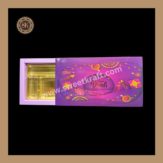 18 Pataka Diwali Box | Mithai Box | Happy Diwali | Golden Cavity Box | Chocolate Box | Gift Box | Purple Colour - (With Cavity Lid Cover)