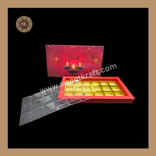 18 Cavity Diwali Box | Mithai Box | Happy Diwali | Golden Cavity Box | Chocolate Box | Gift Box | Red Colour - (With Cavity Lid Cover)