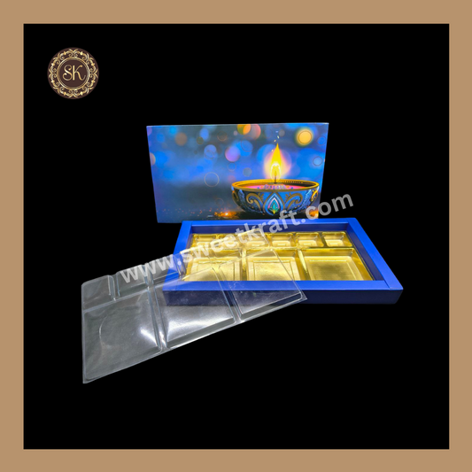 18 DC Diwali Box | Mithai Box | Happy Diwali | Golden Cavity Box | Chocolate Box | Gift Box | Blue Colour - (With Cavity Lid Cover)
