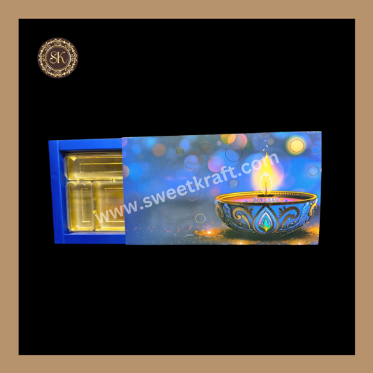 18 Pataka Diwali Box | Mithai Box | Happy Diwali | Golden Cavity Box | Chocolate Box | Gift Box | Blue Colour - (With Cavity Lid Cover)