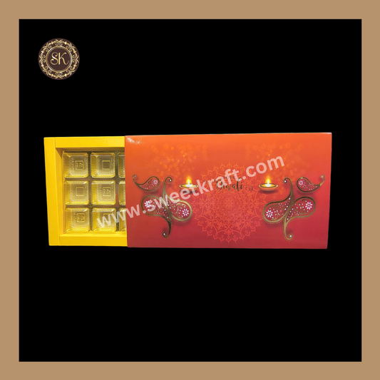18 Cavity Diwali Box | Mithai Box | Happy Diwali | Golden Cavity Box | Chocolate Box | Gift Box | Yellow Colour - (With Cavity Lid Cover)