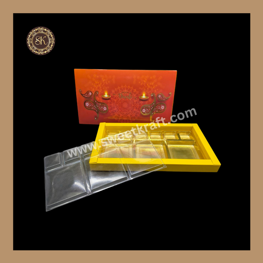 18 DC Diwali Box | Mithai Box | Happy Diwali | Golden Cavity Box | Chocolate Box | Gift Box | Yellow Colour -  (With Cavity Lid Cover)
