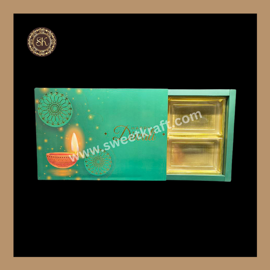 24 Partition Diwali Box | Golden Cavity | Chocolate Box | Gift Box | Mithai Box | Green- (With Cavity Lid Cover)