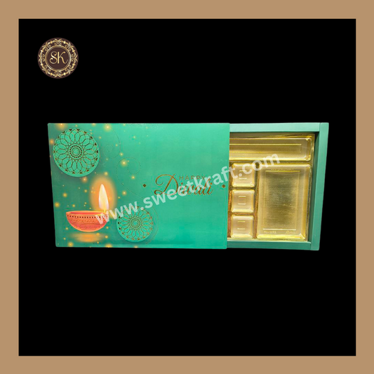 24 Pataka Diwali Box | Golden Cavity | Chocolate Box | Gift Box | Mithai Box | Green- (With Cavity Lid Cover)