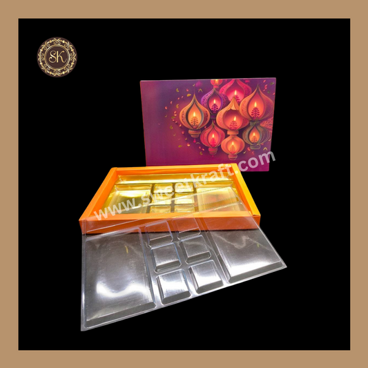 24 Pataka Diwali Box | Golden Cavity | Chocolate Box | Gift Box | Mithai Box | Orange- (With Cavity Lid Cover)