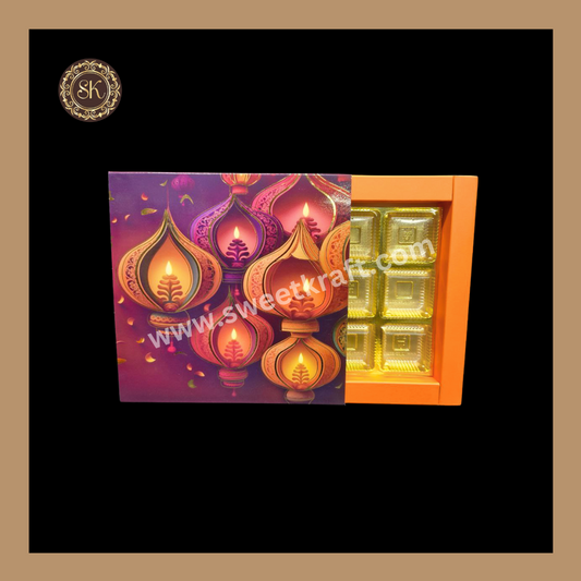 9 Cavity Diwali Box | Mithai Box | Happy Diwali | Golden Cavity Box | Chocolate Box | Gift Box | Orange Colour - (With Cavity & Lid Cover)