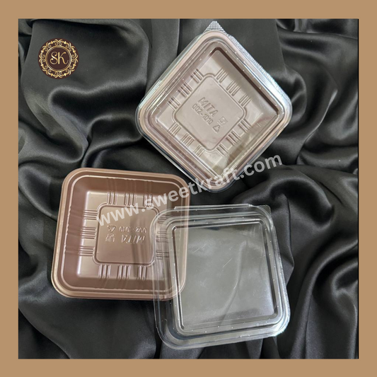 1 Brownie Container (002-1010) | Brownie Box | Punnet Box | Plastic Brownie Box | Brown Colour - 10 Pieces Sweetkraft | Baking supplies