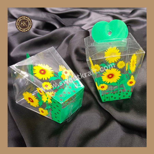 F-087 PVC Box | Chocolate PVC  Box | Sunflower Print Box | Gifting Box | Green Colour Sweetkraft | Baking supplies