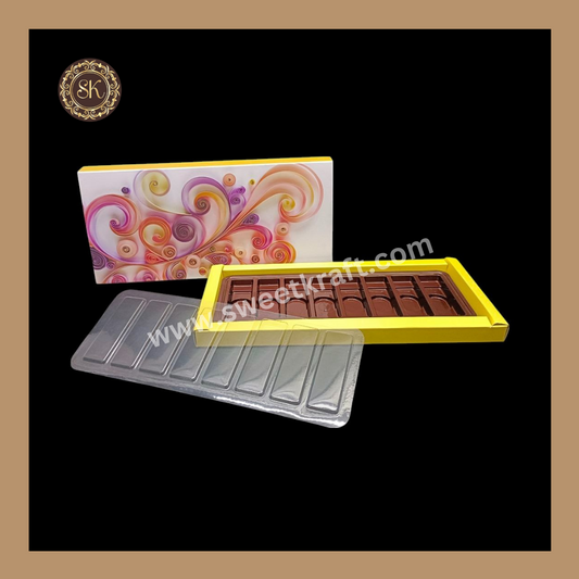 8 Cavity Q-Bar OTC Box | Long Cavity Chocolate Box | Gifting Box | Yellow - (With Cavity & Lid Cover) Sweetkraft | Baking supplies