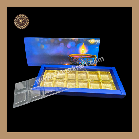 12 Cavity Diwali Box | Mithai Box | Happy Diwali | Golden Cavity Box | Chocolate Box | Gift Box | Blue Colour - (With Cavity & Lid Cover)