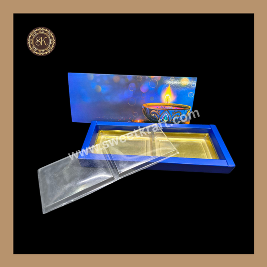 12 Partition Diwali Box | Mithai Box | Happy Diwali | Golden Cavity Box | Chocolate Box | Gift Box | Blue Colour - (With Cavity & Lid Cover)