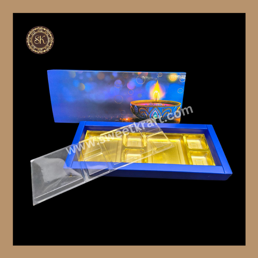12 DC Diwali Box | Mithai Box | Happy Diwali | Golden Cavity Box | Chocolate Box | Gift Box | Blue Colour - (With Cavity & Lid Cover)