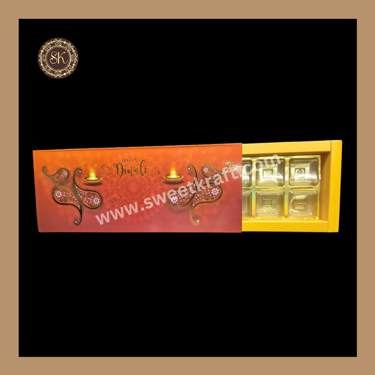 12 Cavity Diwali Box | Mithai Box | Happy Diwali | Golden Cavity Box | Chocolate Box | Gift Box | Yellow Colour - (With Cavity & Lid Cover)