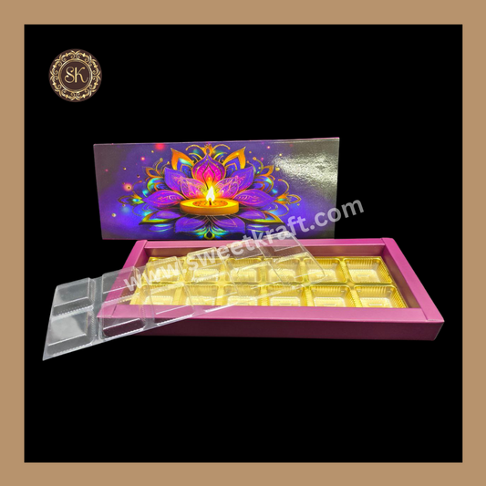 12 Cavity Diwali Box | Mithai Box | Happy Diwali | Golden Cavity Box | Chocolate Box | Gift Box | Multi Colour - (With Cavity & Lid Cover)