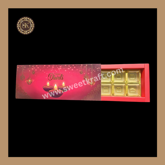 12 Cavity Diwali Box | Mithai Box | Happy Diwali | Golden Cavity Box | Chocolate Box | Gift Box | Red Colour - (With Cavity & Lid Cover)