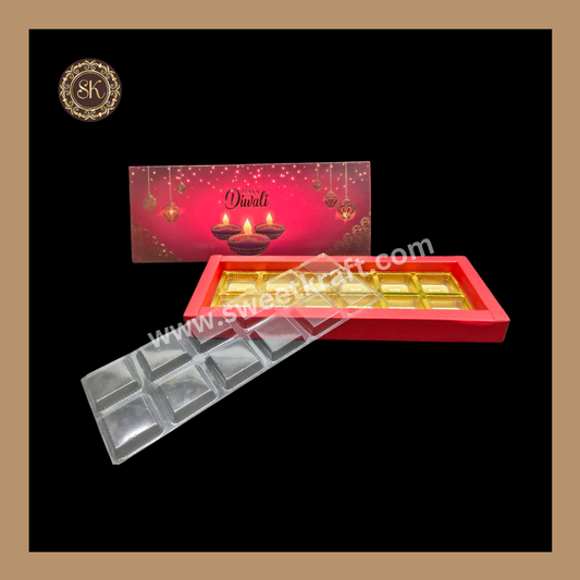 12 Cavity Diwali Box | Mithai Box | Happy Diwali | Golden Cavity Box | Chocolate Box | Gift Box | Red Colour - (With Cavity & Lid Cover)