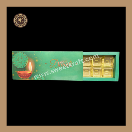 12 Cavity Diwali Box | Mithai Box | Happy Diwali | Golden Cavity Box | Chocolate Box | Gift Box | Green Colour - (With Cavity & Lid Cover)