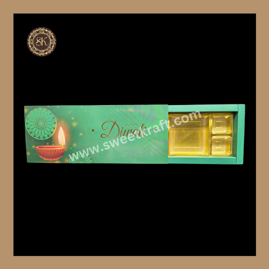 12 DC Diwali Box | Mithai Box | Happy Diwali | Golden Cavity Box | Chocolate Box | Gift Box | Green Colour - (With Cavity & Lid Cover)