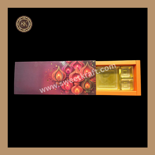 12 DC Diwali Box | Mithai Box | Happy Diwali | Golden Cavity Box | Chocolate Box | Gift Box | Orange Colour - (With Cavity & Lid Cover)