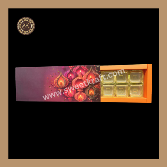 12 Cavity Diwali Box | Mithai Box | Happy Diwali | Golden Cavity Box | Chocolate Box | Gift Box | Orange Colour - (With Cavity & Lid Cover)