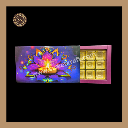 18 Cavity Diwali Box | Mithai Box | Happy Diwali | Golden Cavity Box | Chocolate Box | Gift Box | Multi Colour - (With Cavity & Lid Cover)