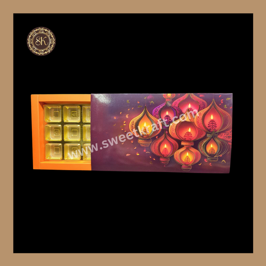 18 Cavity Diwali Box | Mithai Box | Happy Diwali | Golden Cavity Box | Chocolate Box | Gift Box | Orange Colour - (With Cavity & Lid Cover)
