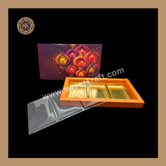 18 Partition Diwali Box | Mithai Box | Happy Diwali | Golden Cavity Box | Chocolate Box | Gift Box | Multi Colour - (With Cavity & Lid Cover)