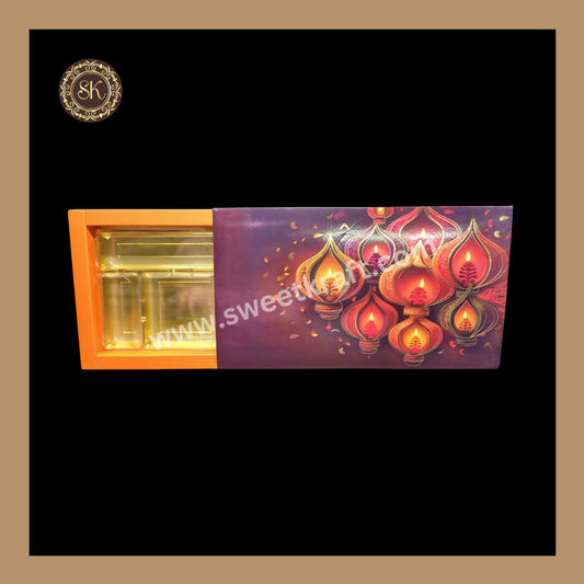 18 Pataka Diwali Box | Mithai Box | Happy Diwali | Golden Cavity Box | Chocolate Box | Gift Box | Orange Colour - (With Cavity & Lid Cover)