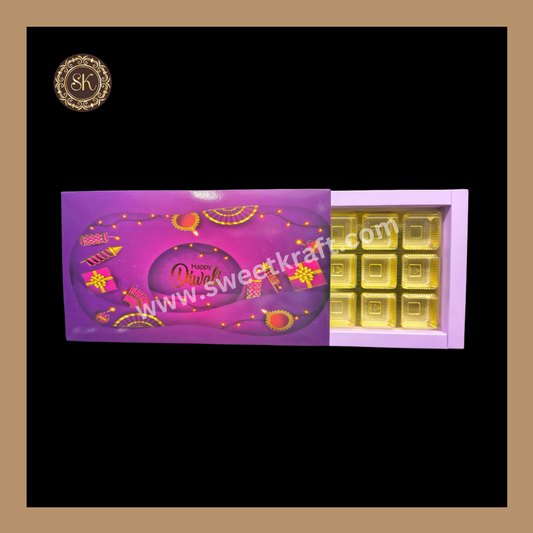 18 Cavity Diwali Box | Mithai Box | Happy Diwali | Golden Cavity Box | Chocolate Box | Gift Box | 	Purple Colour - (With Cavity Lid Cover)