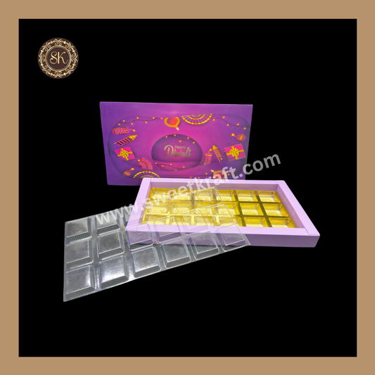 18 Cavity Diwali Box | Mithai Box | Happy Diwali | Golden Cavity Box | Chocolate Box | Gift Box | 	Purple Colour - (With Cavity Lid Cover)