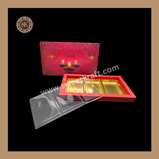 18 Partition Diwali Box | Mithai Box | Happy Diwali | Golden Cavity Box | Chocolate Box | Gift Box | Red Colour - (With Cavity Lid Cover)