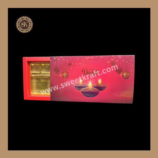18 DC Diwali Box | Mithai Box | Happy Diwali | Golden Cavity Box | Chocolate Box | Gift Box | Red Colour - (With Cavity Lid Cover)