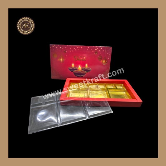 18 DC Diwali Box | Mithai Box | Happy Diwali | Golden Cavity Box | Chocolate Box | Gift Box | Red Colour - (With Cavity Lid Cover)