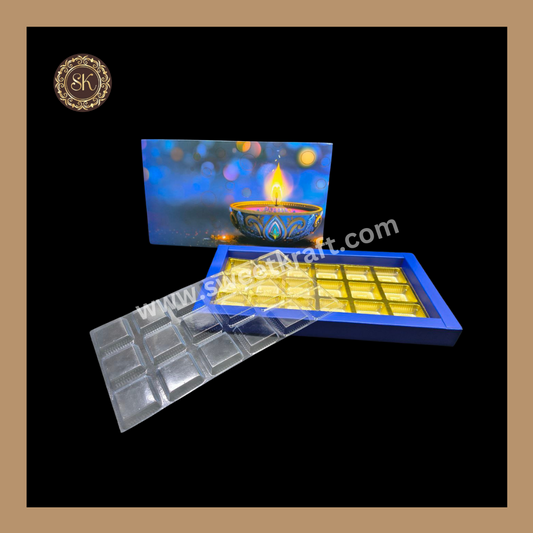 18 Cavity Diwali Box | Mithai Box | Happy Diwali | Golden Cavity Box | Chocolate Box | Gift Box | Blue Colour - (With Cavity Lid Cover)