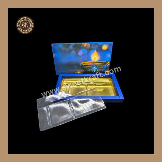 18 Pataka Diwali Box | Mithai Box | Happy Diwali | Golden Cavity Box | Chocolate Box | Gift Box | Blue Colour - (With Cavity Lid Cover)