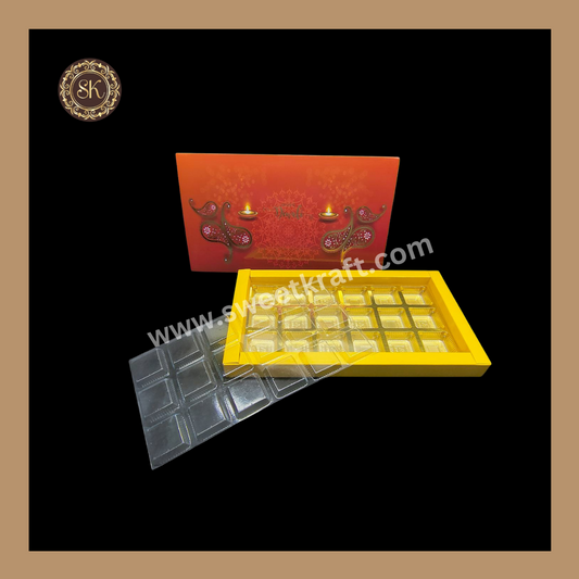 18 Cavity Diwali Box | Mithai Box | Happy Diwali | Golden Cavity Box | Chocolate Box | Gift Box | Yellow Colour - (With Cavity Lid Cover)