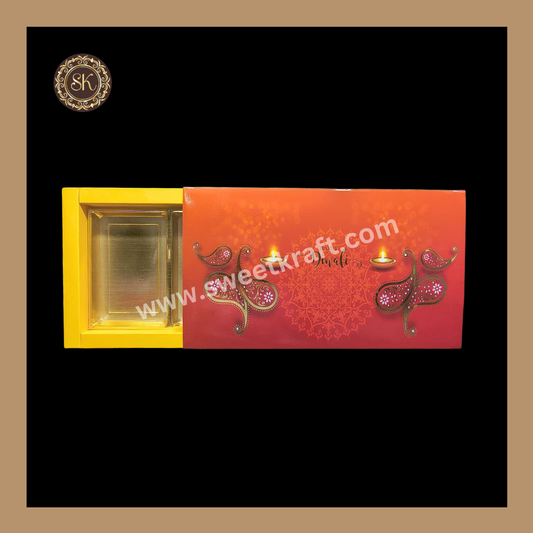 18 Partition Diwali Box | Mithai Box | Happy Diwali | Golden Cavity Box | Chocolate Box | Gift Box | Yellow Colour -  (With Cavity Lid Cover)