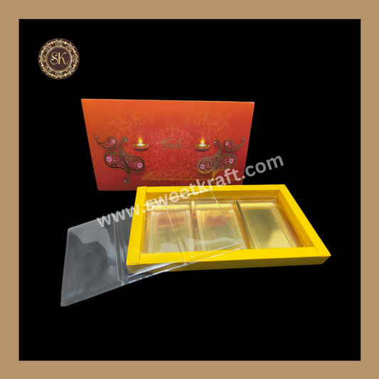 18 Partition Diwali Box | Mithai Box | Happy Diwali | Golden Cavity Box | Chocolate Box | Gift Box | Yellow Colour -  (With Cavity Lid Cover)