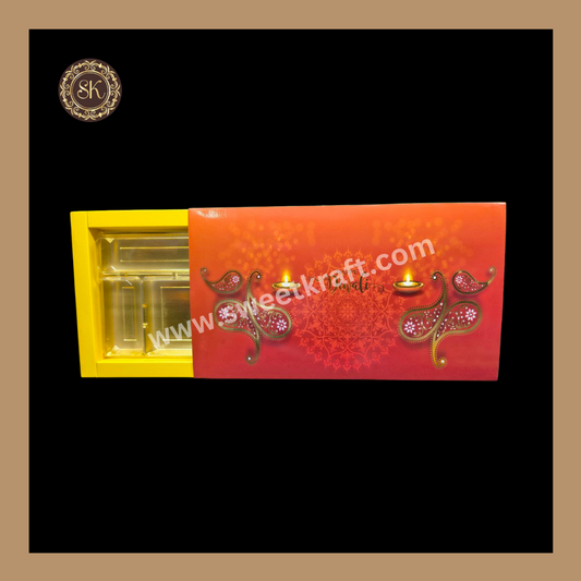 18 Pataka Diwali Box | Mithai Box | Happy Diwali | Golden Cavity Box | Chocolate Box | Gift Box | Yellow Colour -  (With Cavity Lid Cover)