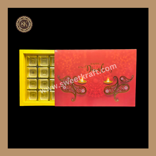 24 Cavity Diwali Box | Golden Cavity | Chocolate Box | Gift Box | Mithai Box | Yellow - (With Cavity Lid Cover)