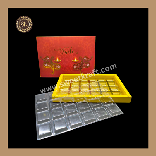 24 Cavity Diwali Box | Golden Cavity | Chocolate Box | Gift Box | Mithai Box | Yellow - (With Cavity Lid Cover)