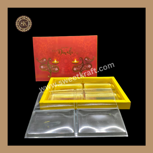 24 Partiion Diwali Box | Golden Cavity | Chocolate Box | Gift Box | Mithai Box | Yellow - (With Cavity Lid Cover)
