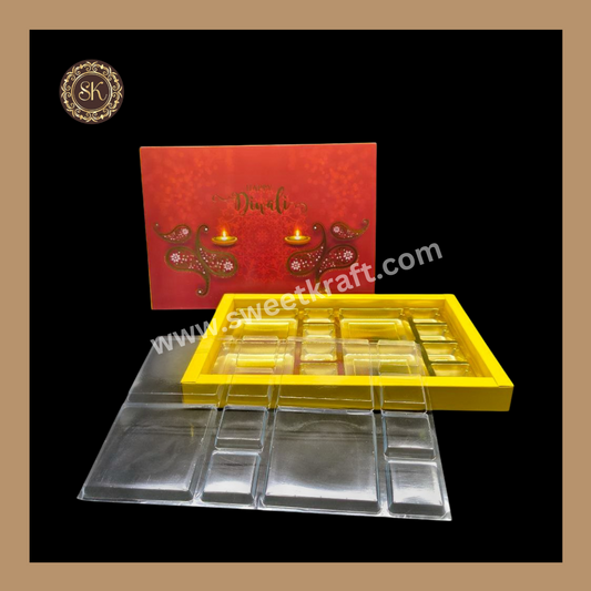 24 DC Diwali Box | Golden Cavity | Chocolate Box | Gift Box | Mithai Box | Yellow - (With Cavity Lid Cover)